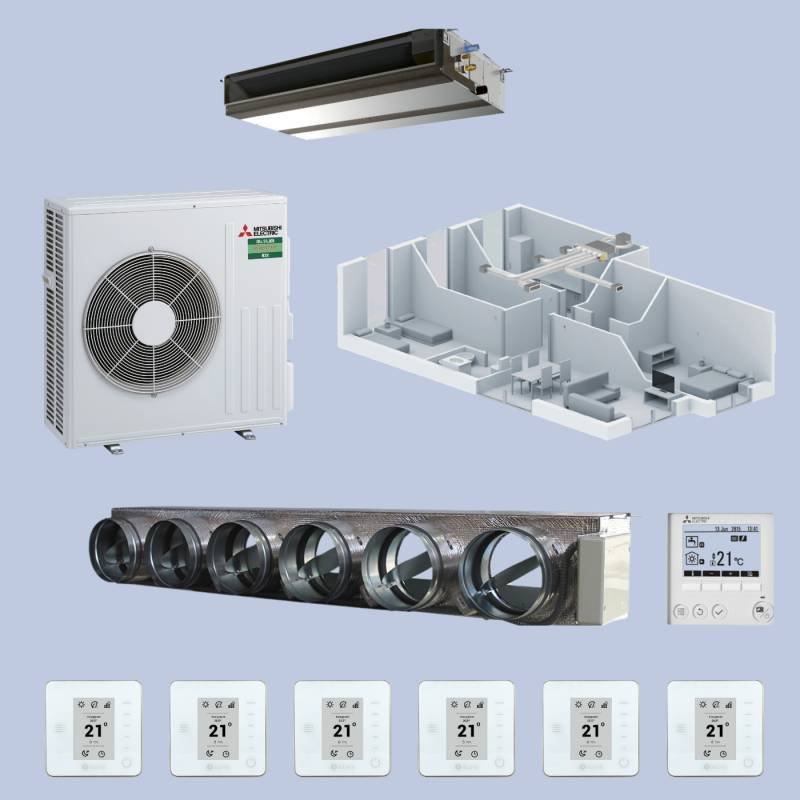 Pack gainable Mitsubishi-Electric 6kw pour 70m² 6 pièces Airzone